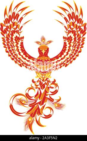 Stylized firebird, fantasy phoenix bird spreading wings Stock Vector ...