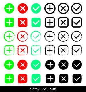 Tick and cross signs set. Right and wrong choices. Stock Vector