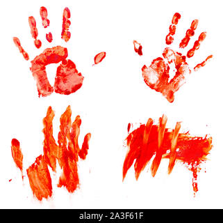 Prints of bloodied hands on a white background Stock Photo