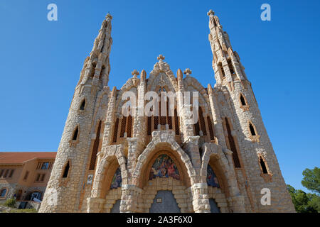 Main facade of Sanctuary of Santa Maria Magdalena in Novelda town, spanish Art Nouveau masterpiece in Spain Stock Photo