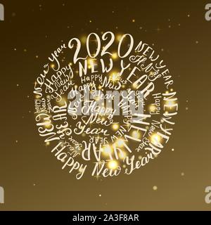 2020 New Year. Calligraphic words. Vector illustration Gold poster Stock Vector