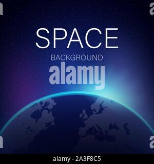 Dawn from space. Dawn from space. Rising sun behind the earth. Vector stock illustration. Stock Vector