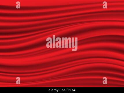 Realistic red fabric satin wave background texture vector illustration. Stock Vector