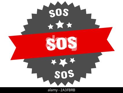 sos sign. sos red-black circular band label Stock Vector