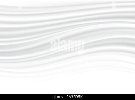 Realistic white fabric satin wave background texture vector illustration. Stock Vector