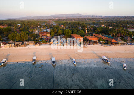Aerial view of Lembongan island and beach at sunset in Bali, Indonesia Stock Photo