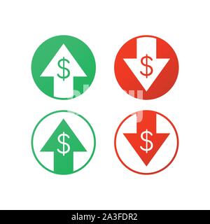Up  and Down Dollar Sign on white background. Stock Vector