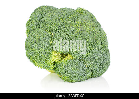 One whole fresh green broccoli isolated on white background Stock Photo