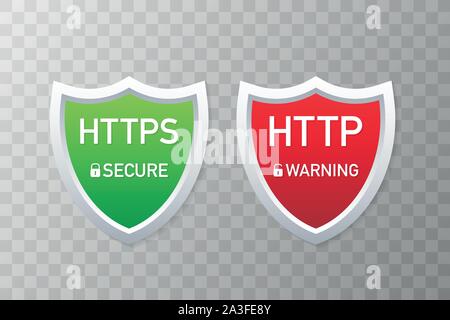 HTTP and HTTPS Protocols. Safe and Secure Wev Browsing. Vector stock Illustration. Stock Vector