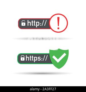 http and https protocols on shield, on white background. Vector stock illustration. Stock Vector