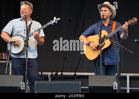 Gibson Brothers bluegrass band performing at the Wide Open Bluegrass Festival in Raleigh, North Carolina Stock Photo