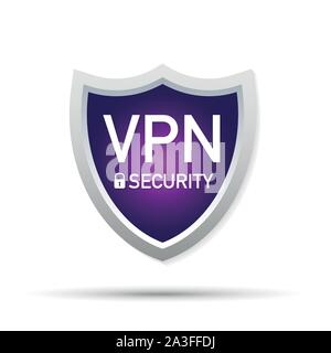 VPN Safety Shield sign on white background. Vector stock illustration. Stock Vector