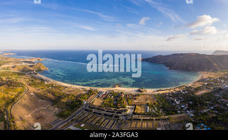 Aerial view of the Kuta beach in south Lombok in Indonesia Stock Photo