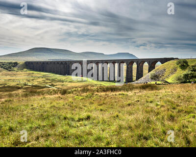 View from the Ribblehead Viaduct toward Ingleborough Hill Ribblehead Yorkshire Dales National Park England