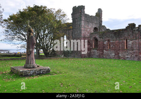 Statue of St Aidan, Holy Island, Northumberland Stock Photo