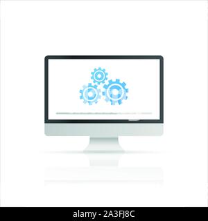 System software update and upgrade concept. Loading process in laptop screen. Vector stock illustration. Stock Vector