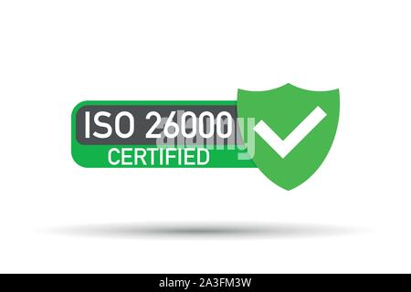 ISO 26000 Certified badge, icon. Certification stamp. Flat design vector. Vector stock illustration. Stock Vector