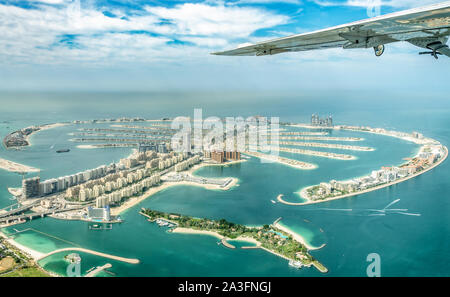 Aerial view of Dubai Palm Jumeirah island, United Arab Emirates Stock Photo