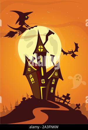 Halloween haunted  house. Vector illustration Stock Vector