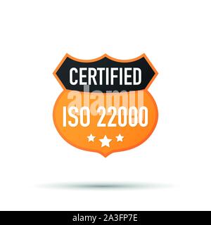 ISO 22000 Certified badge, icon. Certification stamp. Flat design vector. Vector stock illustration. Stock Vector