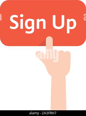 simple finger presses on sign up button isolated on white Stock Vector