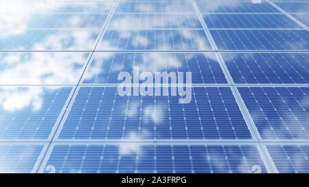 Solar panels. Alternative energy. Renewable energy concept. Ecological, clean energy. Photovoltaic solar panels, with reflection of a beautiful blue Stock Photo