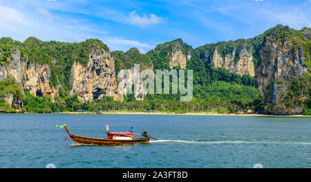 Tonsai Bay Beach with beautiful rock formation and landscape scenery in Krabi province - tropical coast with paradise beaches - Thailand