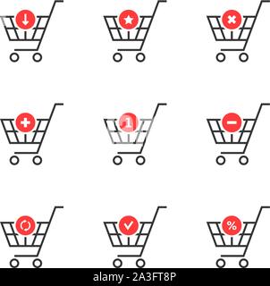 thin line set of shopping cart icon on white background Stock Vector