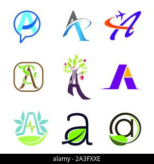 Set of letter logo design template elements collection of vector letter A logo Stock Vector