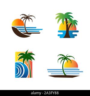 Palm tree icon for summer and travel logo vector illustration design Stock Vector
