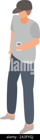 Young man coffee cup icon, isometric style Stock Vector