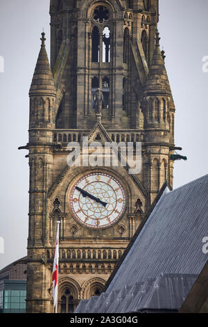 Manchester Town Hall clock tower close up Stock Photo