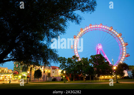 Vienna, Austria - June 25, 2019: Ferris wheel of Vienna Prater Park. Place where scenes from the movie The Third Man were filmed. Stock Photo