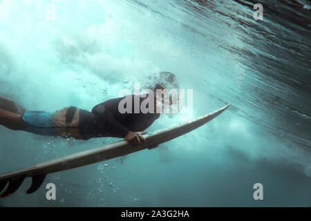 Surfer, underwater view Stock Photo