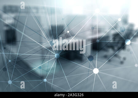 Abstract mesh line and point. Connection and interaction on office background Stock Photo