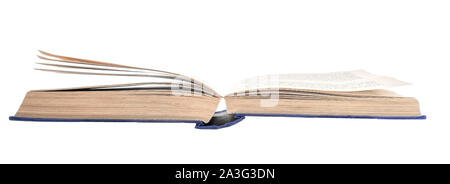 Book with opened pages, flat, isolated on white. Stock Photo