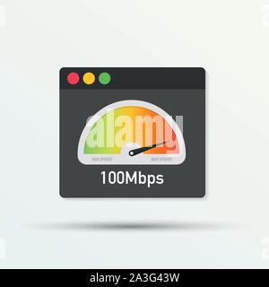 Website speed loading time. Web browser with speedometer test showing fast good page loading speed time. Vector stock illustration. Stock Vector