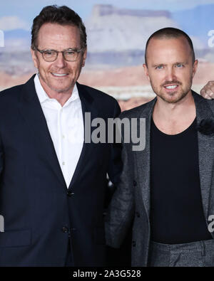 WESTWOOD, LOS ANGELES, CALIFORNIA, USA - OCTOBER 07: Bryan Cranston and Aaron Paul arrive at the Los Angeles Premiere Of Netflix's 'El Camino: A Breaking Bad Movie' held at the Regency Village Theatre on October 7, 2019 in Westwood, Los Angeles, California, United States. (Photo by Xavier Collin/Image Press Agency) Stock Photo