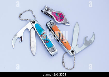 colorful, nail, cutters, on white. Stock Photo