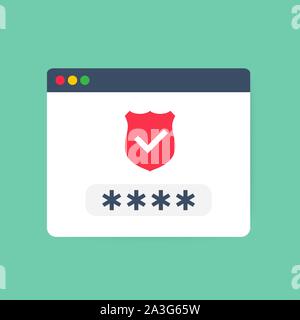 Website in browser logged in or unlocked via fingerprint password bubble notification. Vector stock illustration. Stock Vector