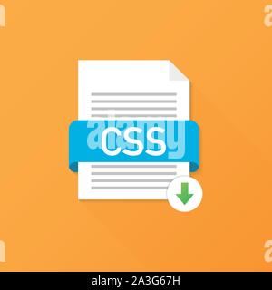 Download CSS button. Downloading document concept. File with CSS label and down arrow sign. Vector stock illustration. Stock Vector
