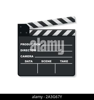 Black closed clapperboard. Realistic vector stock illustration Stock Vector