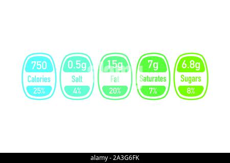 Nutrition facts vector package labels with calories and ingredient information. Vector Illustration of daily nutritional ingredient and calories. Stock Vector