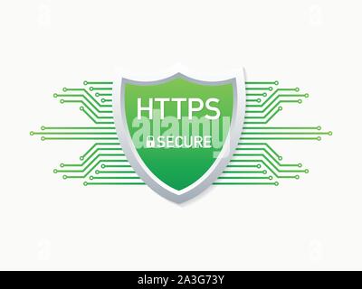 HTTPS Protocol. Safe and Secure Web sites on the Internet. SSL certificate for the site. Advantage TLS. Vector stock illustration. Stock Vector