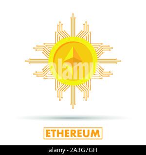 Ethereum concept. Cryptocurrency logo sigh. Digital money. Block chain, finance symbol. Flat style vector stock illustration Stock Vector