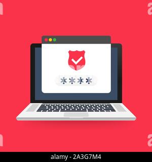 Successful web browser Login page on Laptop Screen with password form. Vector stock illustration. Stock Vector