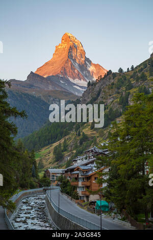 Early morning view of Zermatt in Switzerland Stock Photo