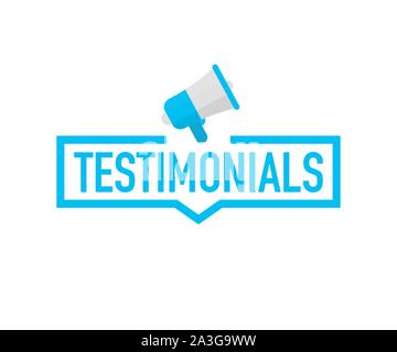 Hand holding megaphone - Testimonials. Vector stock illustration. Stock Vector