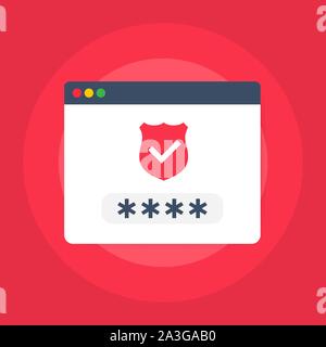 Website in browser logged in or unlocked via fingerprint password bubble notification. Vector stock illustration. Stock Vector