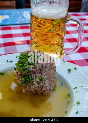 Liver dumplings on the Oktoberfest with beer Stock Photo